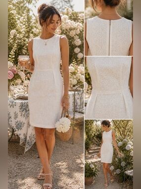 Calvin Klein White Eyelet Lace Dress NWT | Sleeveless Sheath | Wedding Guest